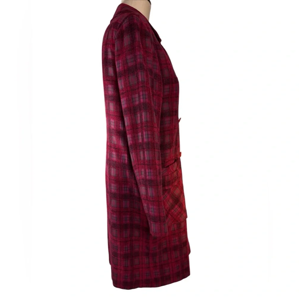 Burgundy Plaid Chenille Mix Double Breasted Coat Size S Dark Academia He… - Picture 4 of 9